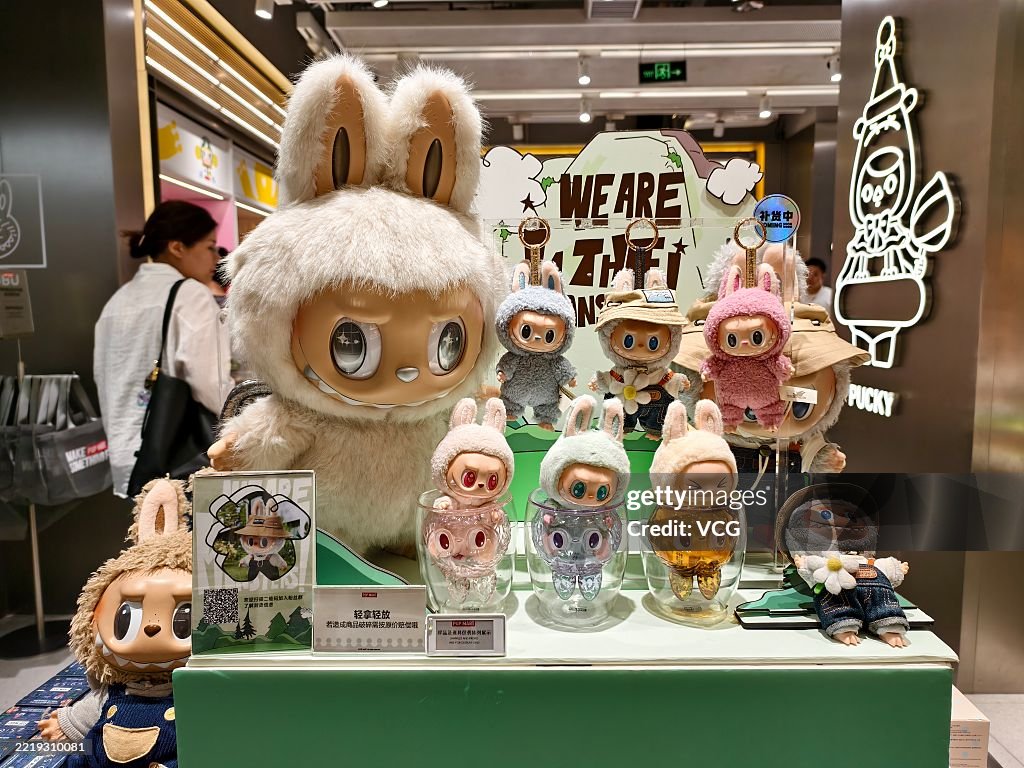 Labubusa Labubu figures and dolls are seen on display at a Pop Mart store on ...