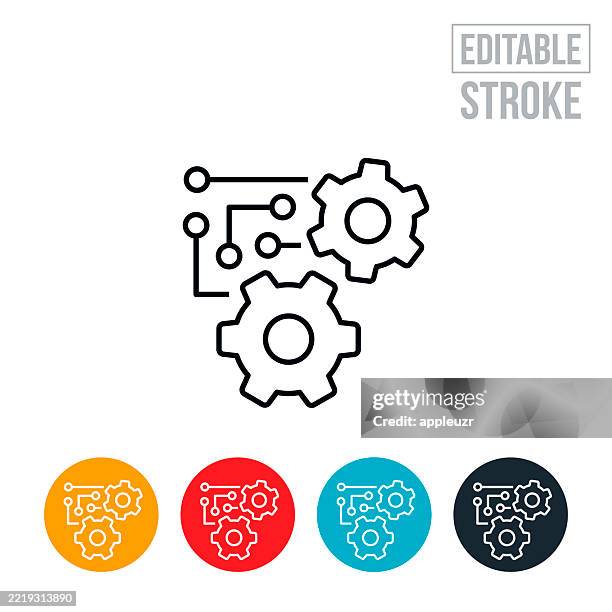 artificial intelligence in production thin line icon - editable stroke - computer aided design stock illustrations