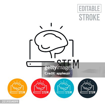 STEM Study On Laptop Computer Thin Line Icon - Editable Stroke STEM Study On Laptop Computer Thin Line Icon - Editable Stroke