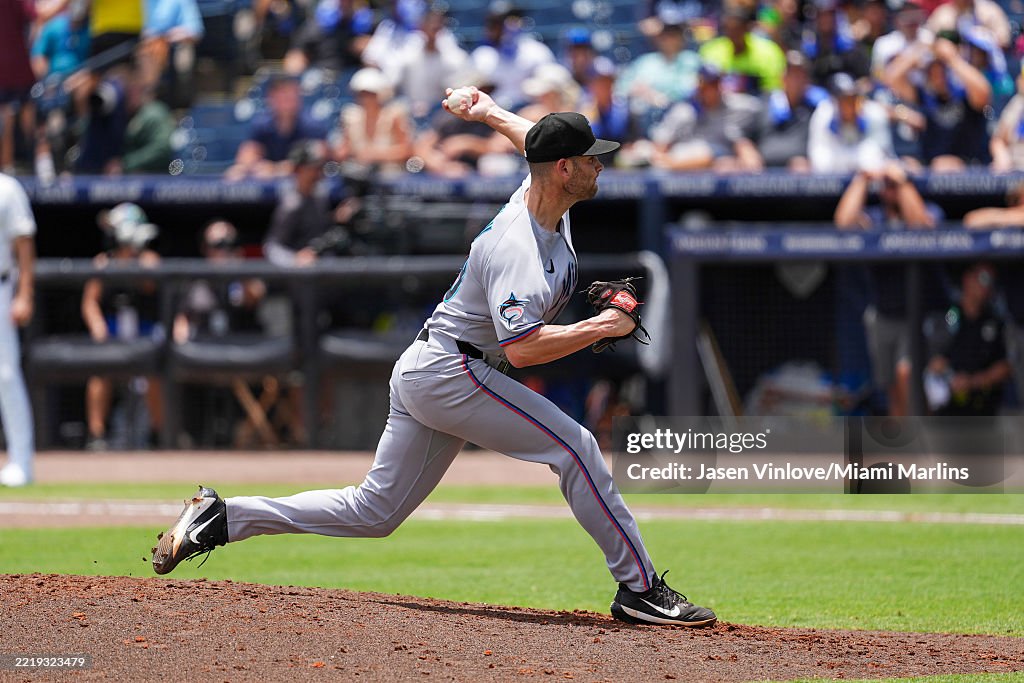 Miami Rays Cade Gibson of the Miami Marlins pitches in the game against the ...
