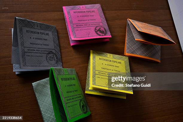 General view of ballot papers at a polling station during the second day of voting for the abrogative referendums on June 9, 2025 in Turin, Italy....