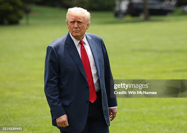President Donald Trump returns to the White House on June 09, 2025 in Washington, DC. Trump returned from Camp David where he held a meeting with...
