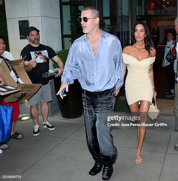 Brad Pitt and Ines de Ramon are seen on June 13, 2025 in New York City.