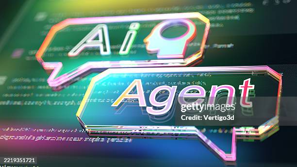 ai agent - text on abstract transparent speech bubbles. machine learning concepts. ai - artificial intelligence digital concept. llm large language model. chat bot. agentic ai - artificiell generell intelligens bildbanksfoton och bilder