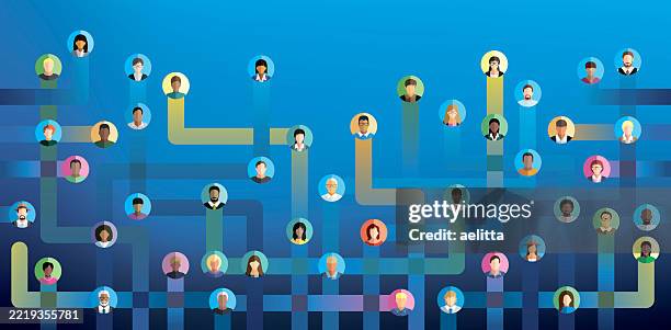 social network scheme. connections. people icons. abstract background. - connection in process stock illustrations