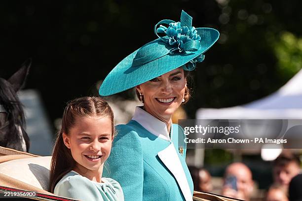 Princess Charlotte and the Princess of Wales leave Buckingham Palace ahead of Trooping the Colour ceremony in central London as King Charles III...