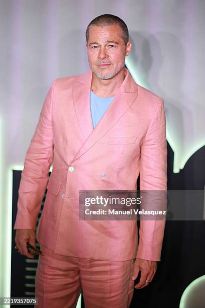 Brad Pitt poses for a photo during the photocall for "F1: The Movie" at the Sofitel Reforma Mexico City on June 09, 2025 in Mexico City, Mexico.