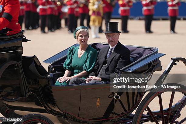 The Duchess of Edinburgh and Vice Admiral Sir Tim Laurence arrive for the Trooping the Colour ceremony at Horse Guards Parade, central London, in...