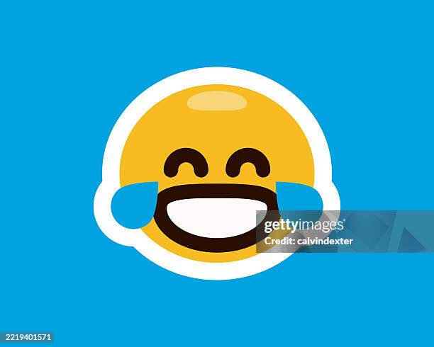 cute emoji sticker laughing with tears of joy - tears of joy stock illustrations