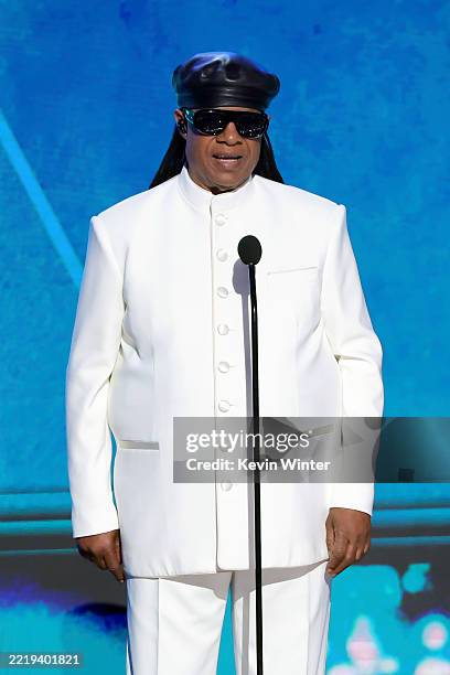 Stevie Wonder speaks onstage during the 2025 BET Awards at Peacock Theater on June 09, 2025 in Los Angeles, California.