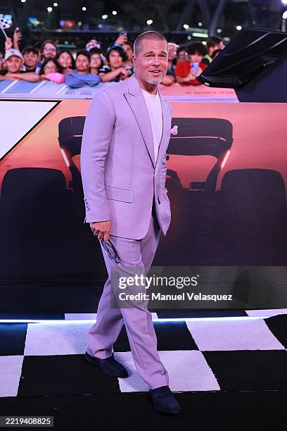 Brad Pitt poses for a photo during the fan event for "F1: The Movie" at Plaza Toreo Parque Central on June 09, 2025 in Naucalpan de Juarez, Mexico.