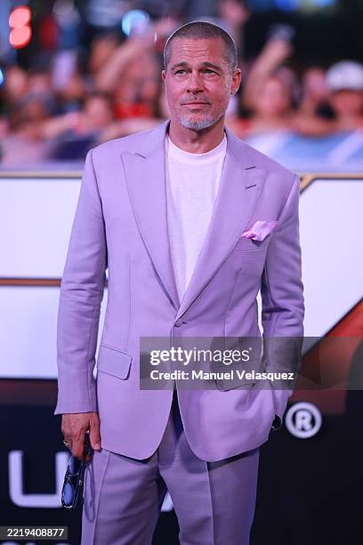 Brad Pitt poses for a photo during the fan event for "F1: The Movie" at Plaza Toreo Parque Central on June 09, 2025 in Naucalpan de Juarez, Mexico.
