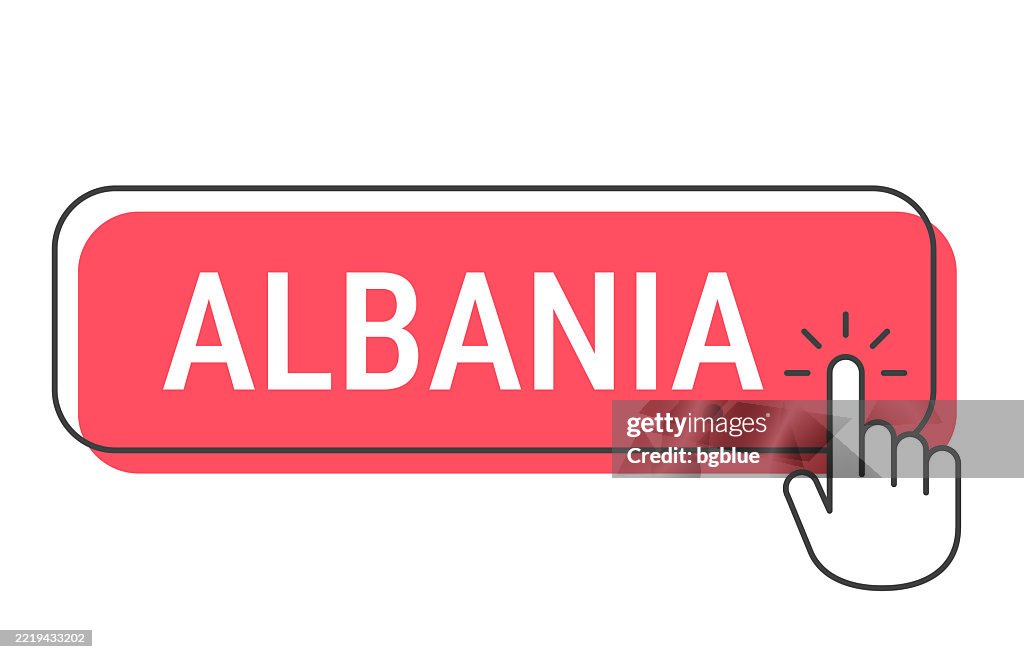 Albania - Click button with hand cursor on white background