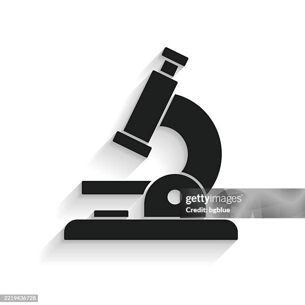 microscope. icon with long shadow on white background - microscope lens stock illustrations