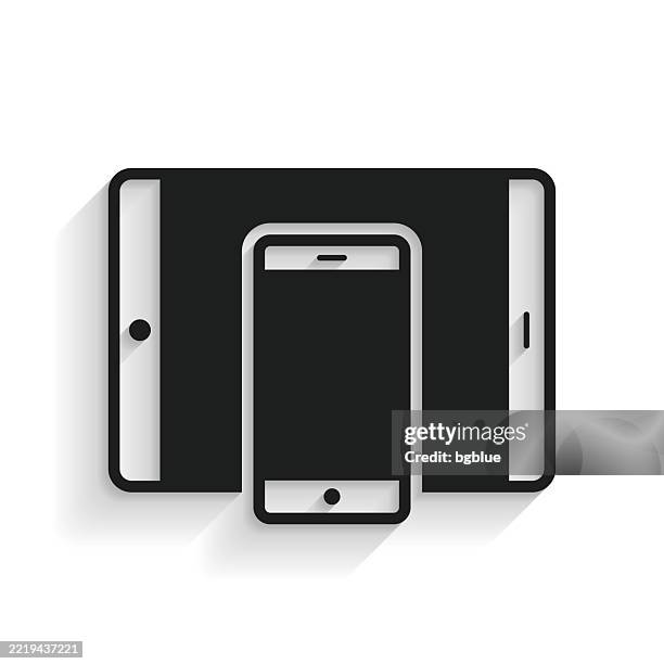 tablet pc and smartphone. icon with long shadow on white background - computer with blank screen stock illustrations
