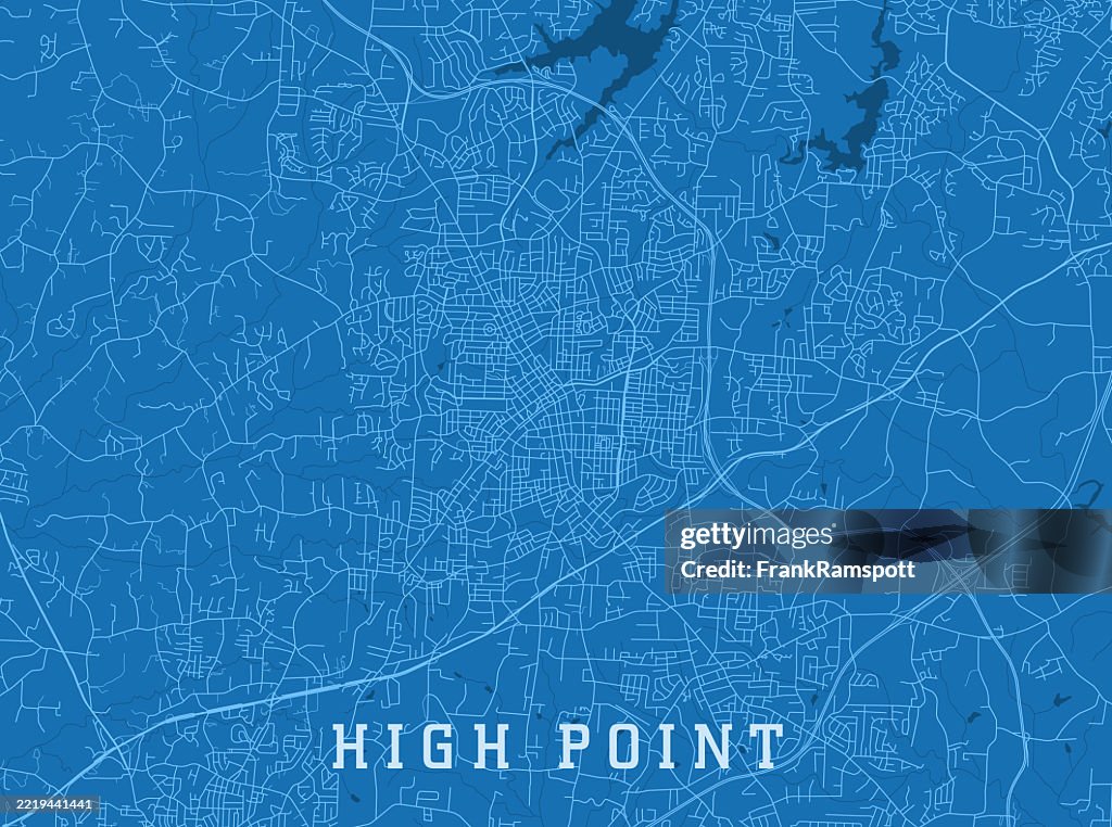 High Point NC City Vector Road Map Blue Horizontal