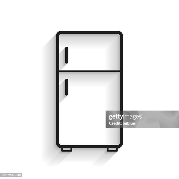 illustrations, cliparts, dessins animés et icônes de réfrigérateur. icône de ligne avec une longue ombre sur fond blanc - réfrigérateur fermé