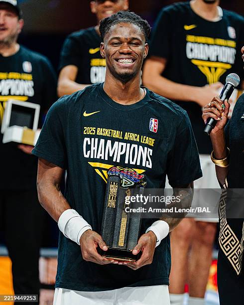Jacques Boissy of Al Ahli Tripoli receives the 2025 BAL MVP after winning the 2025 Basketball Africa League Championship against Petro de Luanda on...