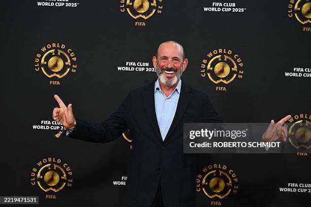 Commissioner Don Garber poses for a picture as he arrives for the Club World Cup 2025 Group A football match between Egypt's Al-Ahly and US Inter...