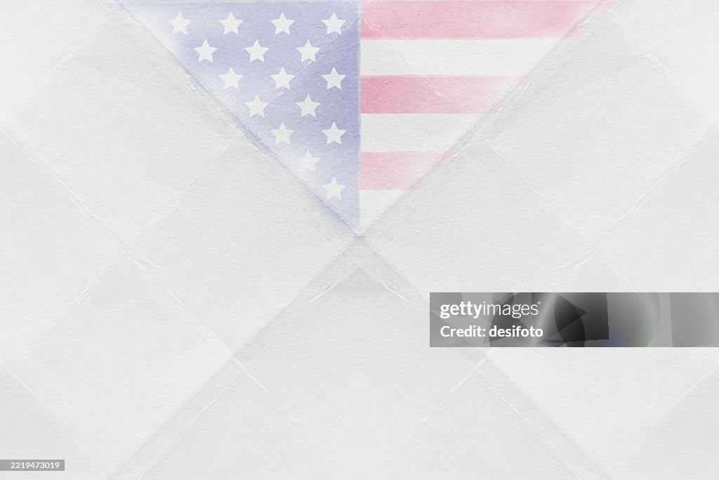 Vecchio sbiadito grunge strutturato sfumato ombre luminoso disegno della bandiera degli Stati Uniti in colore pastello sbiadito a forma di triangolo su sfondo vettoriale di texture di carta rugosa orizzontale rugosa bianca irregolare piegata con pieghe e p