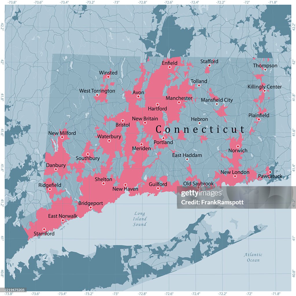 Connecticut US State Vector Road Map Grey