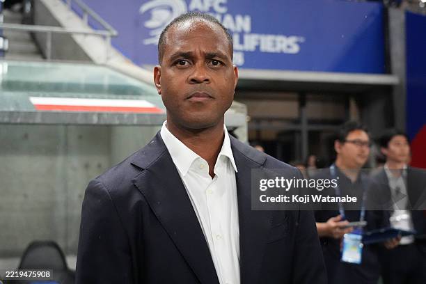 Head coach Patrick Kluivert of Indonesia looks on prior to the FIFA World Cup Asian Third Qualifier Group C match between Japan and Indonesia at...