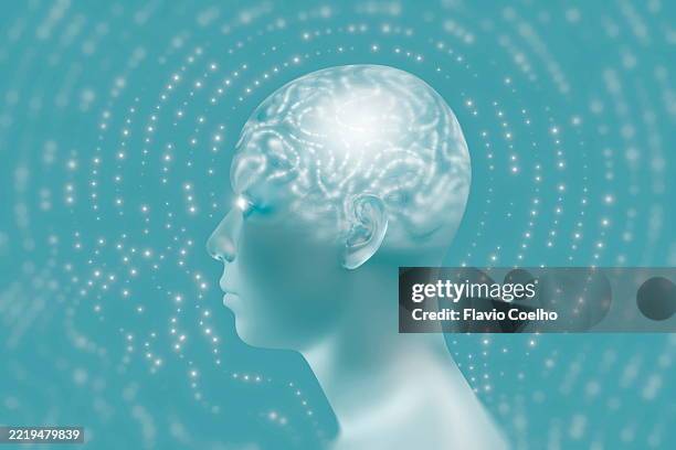 artificial intelligence robot radiating digital signals - algorithm brain stock pictures, royalty-free photos & images