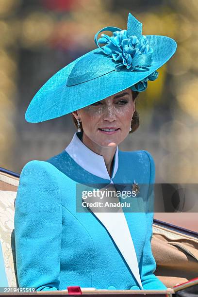 Catherine, Princess of Wales attends the "Trooping the Colour" parade in London, United Kingdom, on June 14, 2025. The ceremony, marking the official...
