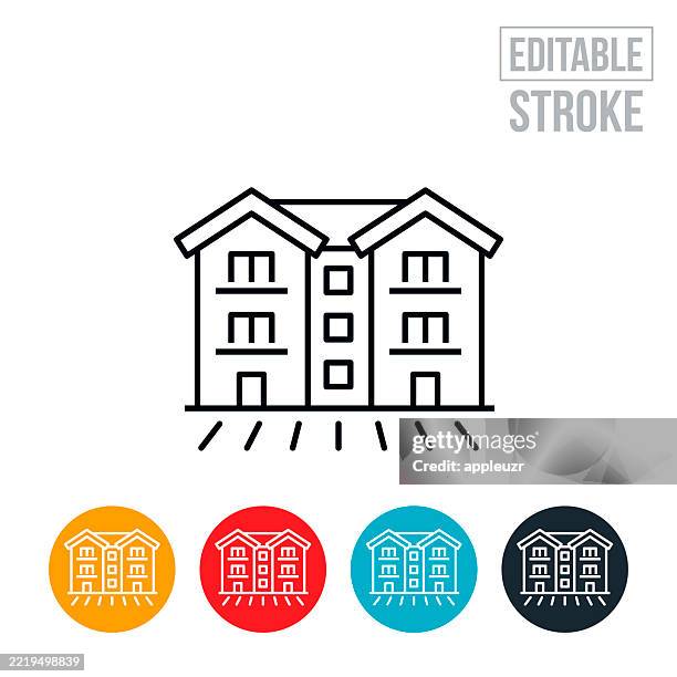 apartment building thin line icon - editable stroke - student accommodation stock illustrations