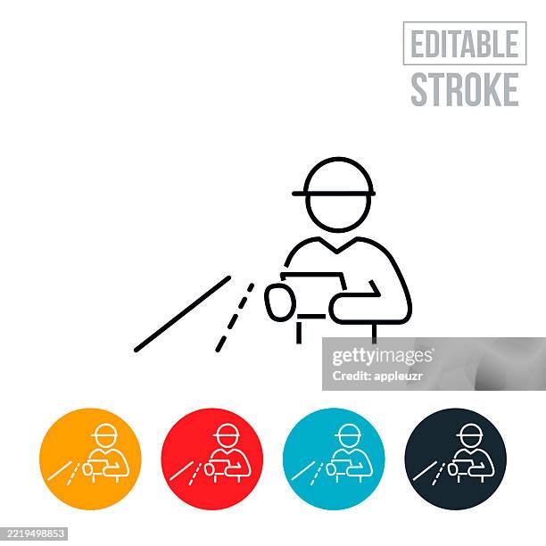 civil engineer working on road construction project thin line icon - editable stroke - construction inspector stock illustrations