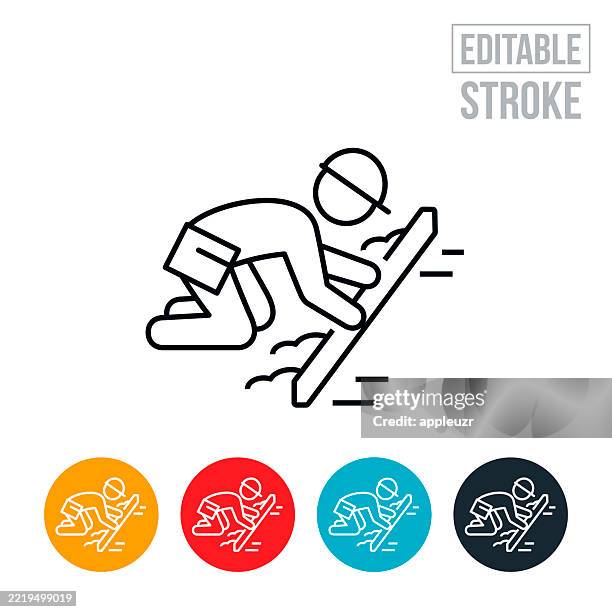 cement worker smoothing cement floor thin line icon - editable stroke - smooth concrete stock illustrations