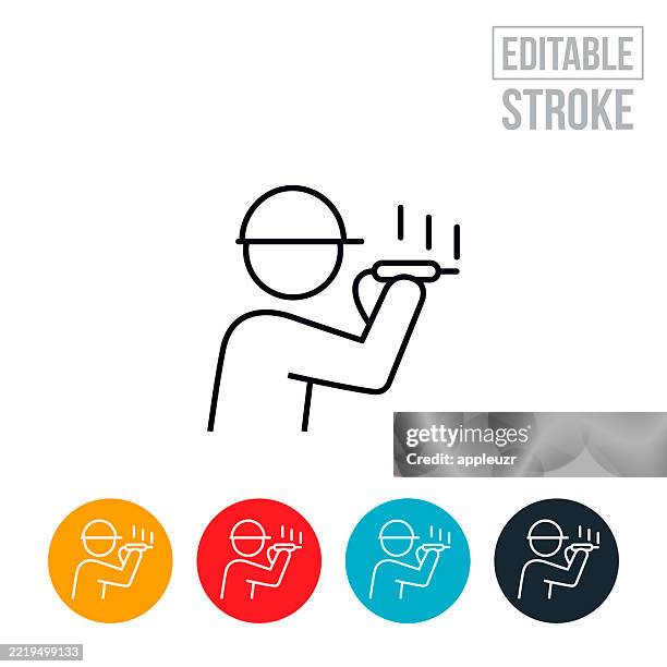electrical engineer using an electric tester on a breaker box thin line icon - editable stroke - electrical installation stock illustrations