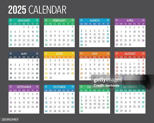 ilustraciones, imágenes clip art, dibujos animados e iconos de stock de calendario inglés 2025 - evento mensual