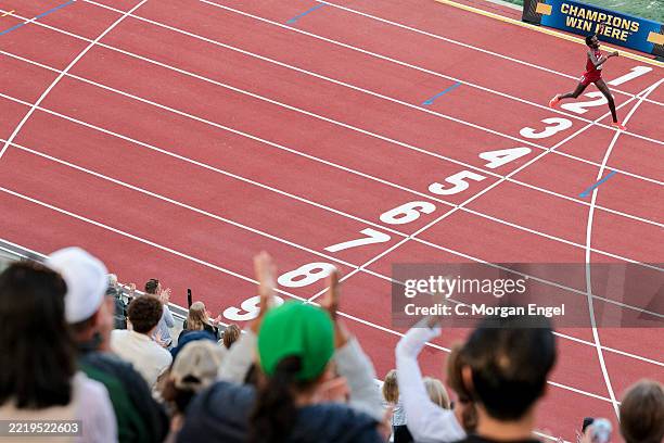 Doris Lemngole of the Alabama Crimson Tide crosses the finish line in the Women's 3000 Meter Steeplechase during the Division I Men's and Women's...