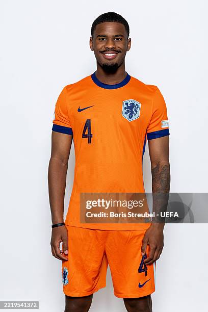 Jorrel Hato of Netherlands poses for a portrait ahead of the UEFA European Under-21 Championship 2025 on June 10, 2025 in Bratislava, Slovakia.