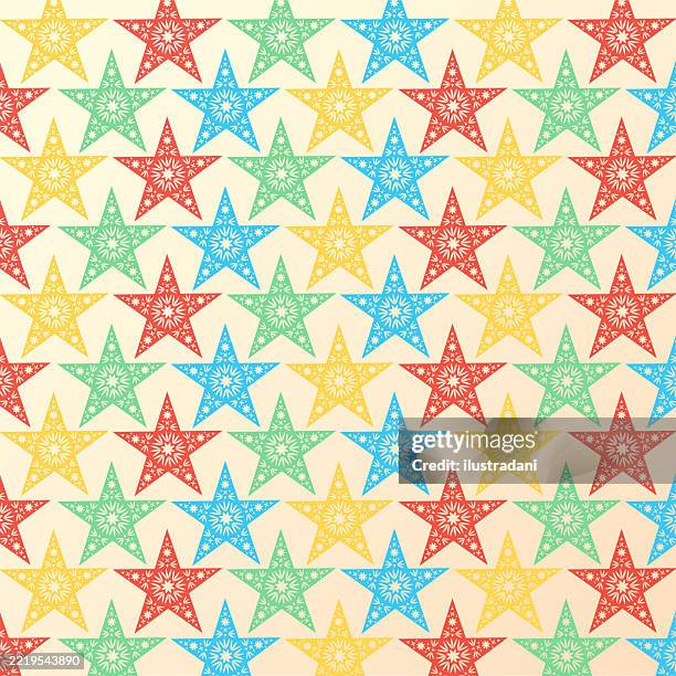 ornate colored stars pattern in cutout style - risograph stock illustrations