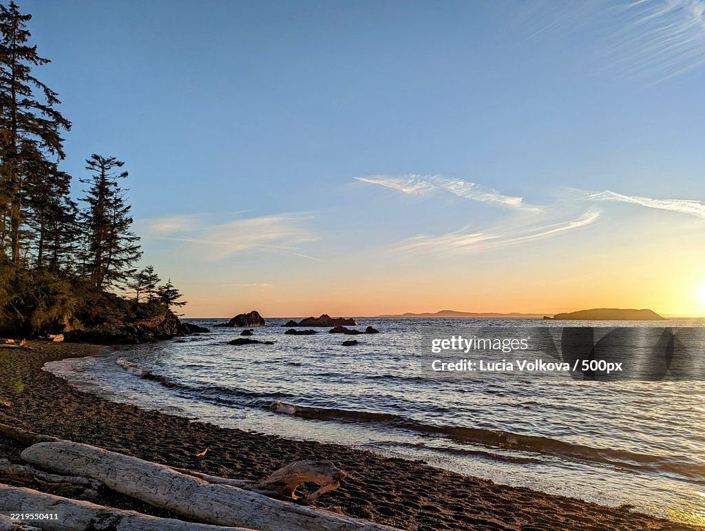 Scenic view of sea against sky during sunset,Skagit County,Washington,United States,USA