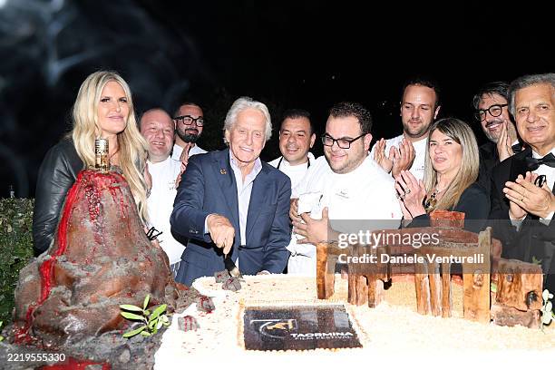 Tiziana Rocca, Michael Douglas, Elvira Amata and Sergio Bonomo attend the 71st Taormina Film Festival on June 10, 2025 in Taormina, Italy.
