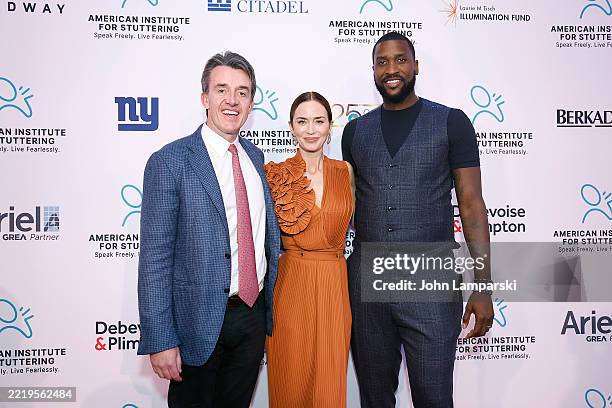 Will Blodgett, Emily Blunt and Michael Anthony Kidd-Gilchrist attend The American Institute for Stuttering 19th Annual Gala at 583 Park Avenue on...