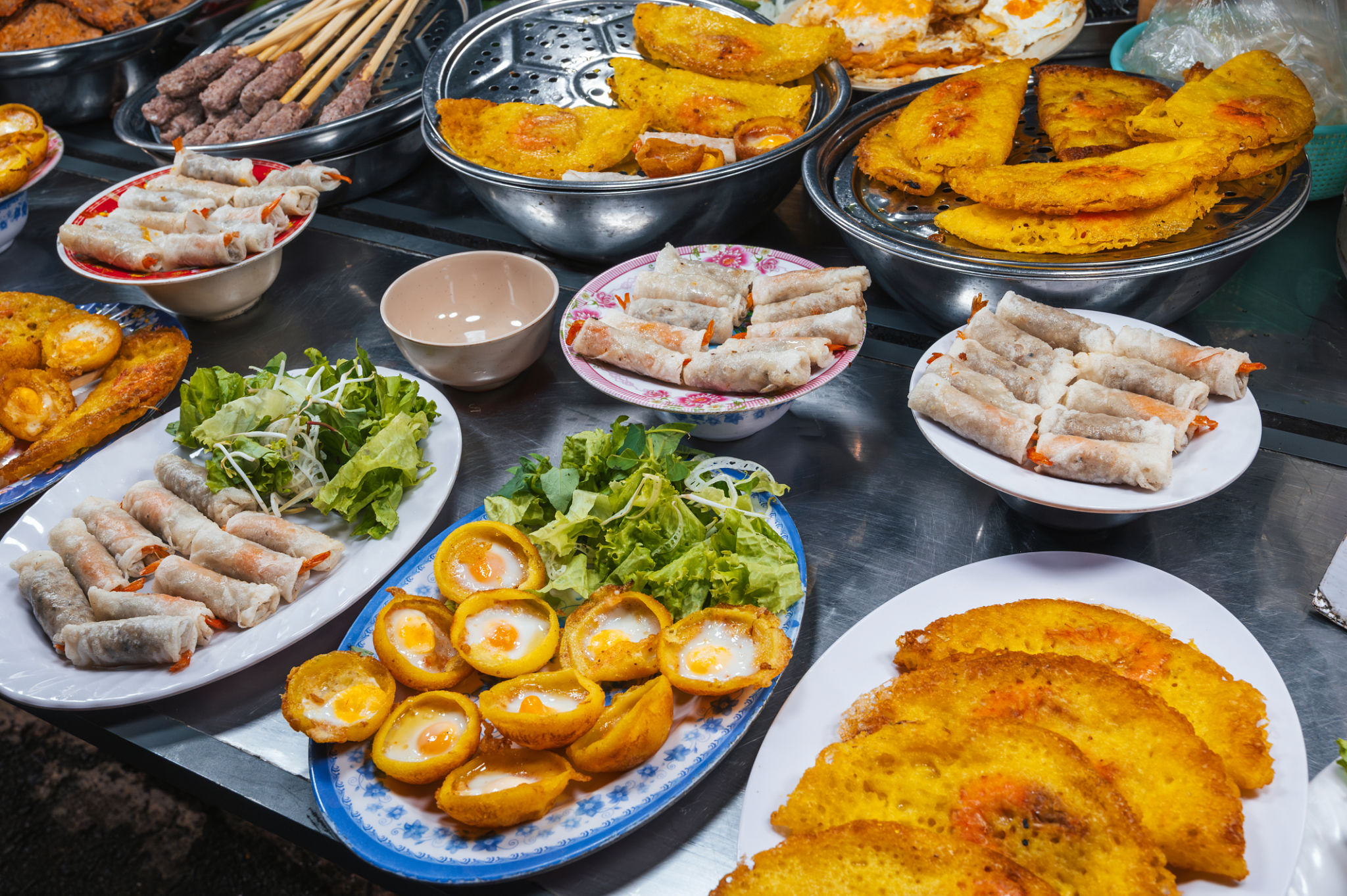 Vietnamese food at the Asian night market on street in Vietnam in Asia in Da Nang Vietnamese food at the Asian night market on street in Vietnam in Asia in Da Nang