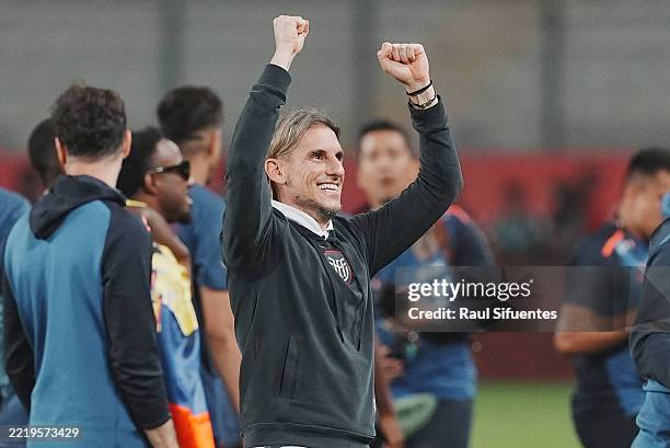 Sebastián Beccacece, Head Coach of Ecuador, celebrates the qualification after the FIFA World Cup 2026 South American Qualifier match between Peru...