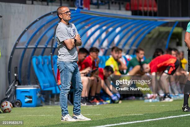 Beto Company, coach of FC Andorra, looks on during the Primera RFEF 2024 - 2025 match between FC Andorra and RC Celta Fortuna at Estadi Nacional in...