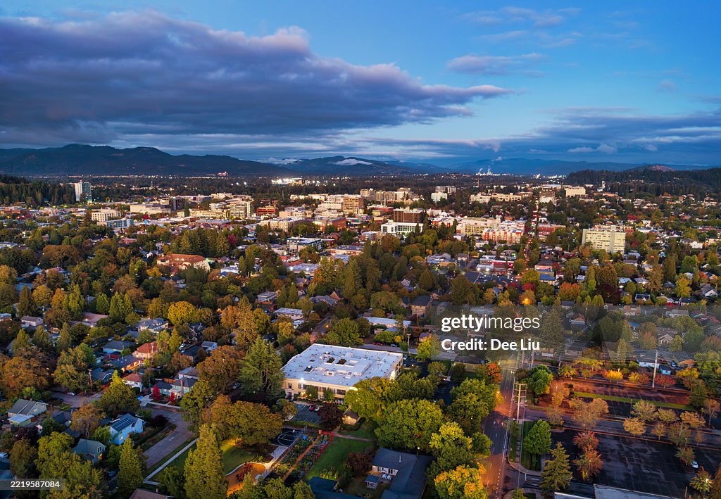 Eugene Aerial At Dusk