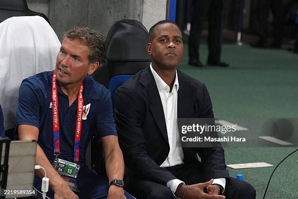Patrick Kluivert, coach of Indonesia looks on during the FIFA World Cup Asian Third Qualifier Group C match between Japan and Indonesia at Panasonic...