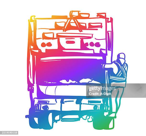 waistemanagementworkerrainbow - guy-throwing-out-garbage-drawing stock illustrations