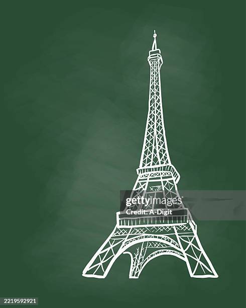 eiffeltowerminimalisticchalkboard - eiffel tower perspective stock illustrations