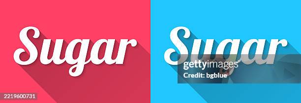 sugar - flat design with long shadow on blue and red background - sugarcane stock illustrations