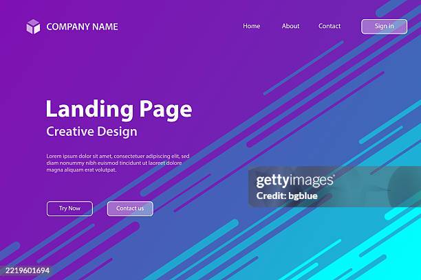 landing page template - abstract design with diagonal lines - trendy blue gradient - sunset timelapse stock illustrations