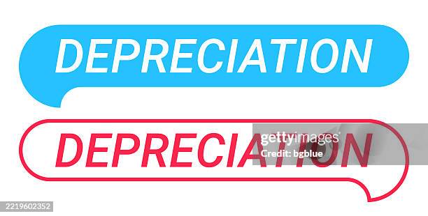 depreciation - blue and red speech bubble on white background - bad posture stock illustrations