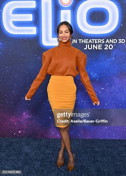 Zoe Saldaña attends the Los Angeles Premiere of Disney Pixar's "Elio" at El Capitan Theatre on June 10, 2025 in Los Angeles, California.